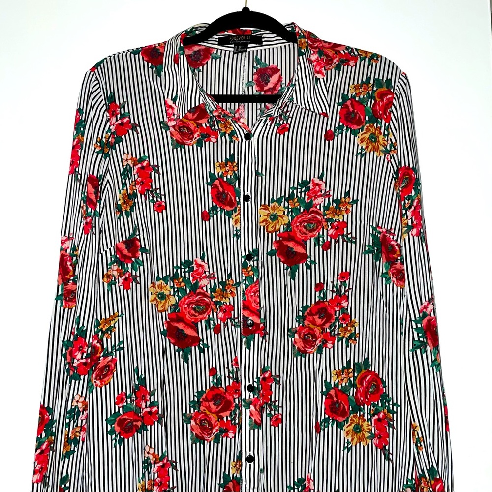 Forever 21 Floral Striped Shirt Dress